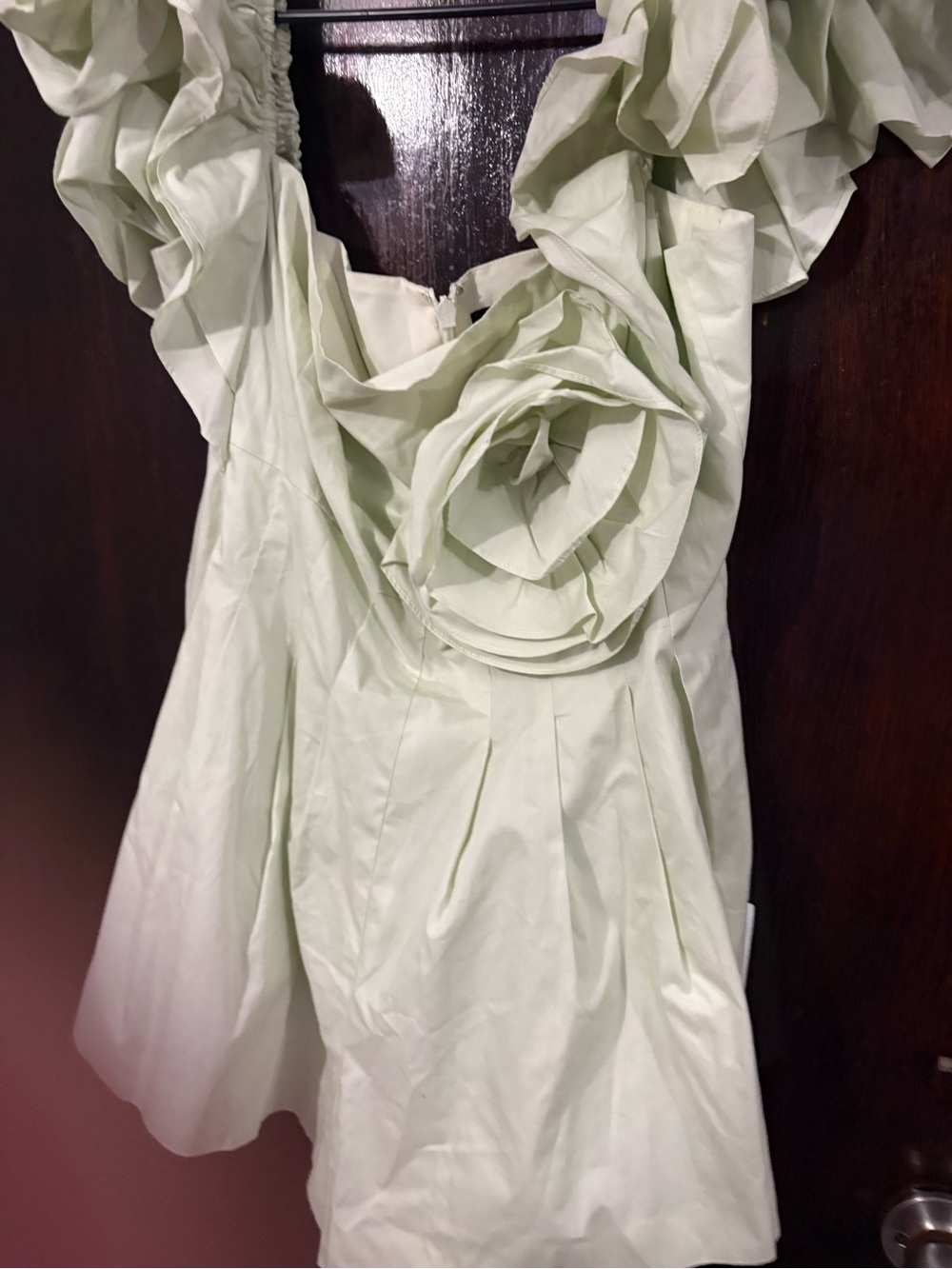 NWT ASOS Pale Green Ruffle-Detail Jumpsuit with Floral Accent. Size 12.